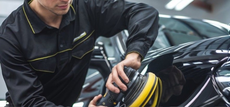 Collision Repair tech polishing fender