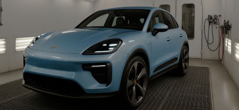 Porsche Certified Auto Body Shop suv getting painted